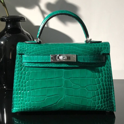 Hermes Mini Kelly Crocodile Leather Tote Shoulder Bag , - 에르메스 미니 켈리 크로커다일 레더 여성용 토트 숄더백 HERB0279,그린