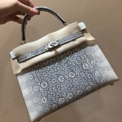 Hermes Kelly Lizard Leather Tote Shoulder Bag ,25cm - 에르메스 켈리 리저드 레더 여성용 토트 숄더백 HERB0295,25cm,그레이