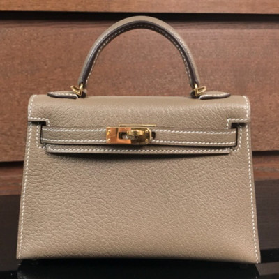 Hermes Mini Kelly 2 Goat Skin Tote Shoulder Bag , - 에르메스 미니 켈리 2 고트 스킨 여성용 토트 숄더백 HERB0300,그레이(금장)