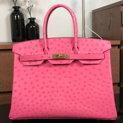 Hermes Birkin Ostrich Leather Tote Shoulder Bag ,35cm - 에르메스 버킨 오스트리치 레더 여성용 토트 숄더백 HERB0301,핑크,35cm