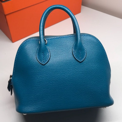 Hermes Mini Bolide Goat Skin Leather Tote Bag ,18cm - 에르메스 미니 볼리드 고트 스킨 레더 여성용 토트백 HERB0305,18cm,블루