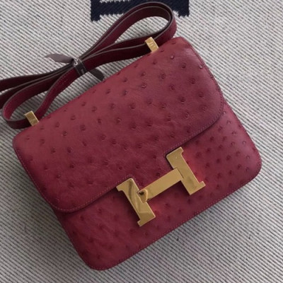 Hermes Constance Ostrich Leather Shoulder Bag,23cm - 에르메스 콘스탄스 오스트리치 레더 여성용 숄더백 HERB0333, 23cm,와인