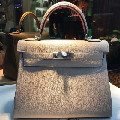 Hermes Kelly Togo Leather Tote Shoulder Bag ,28cm - 에르메스 켈리 토고 레더 여성용 토트 숄더백 HERB0348,28cm,그레이+핑크