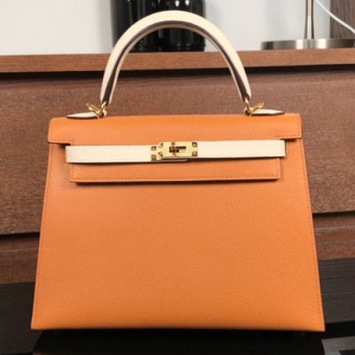 Hermes Kelly Epsom Leather Tote Shoulder Bag ,25cm - 에르메스 켈리 엡송 레더 여성용 토트 숄더백 HERB0356,25cm,브라운+크림