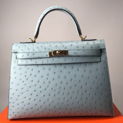 Hermes Kelly Ostrich Leather Tote Shoulder Bag ,32cm - 에르메스 켈리 오스트리치 레더 여성용 토트 숄더백 HERB0363,32cm,스카이블루