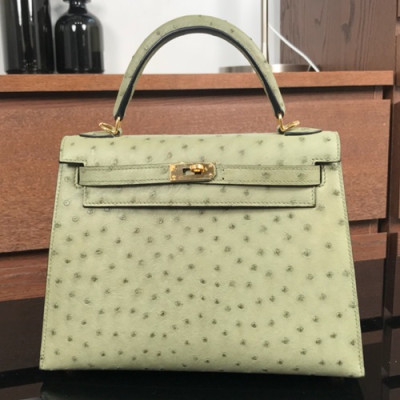 Hermes Kelly Ostrich Leather Tote Shoulder Bag ,25cm - 에르메스 켈리 오스트리치 레더 여성용 토트 숄더백 HERB0365,25cm,올리브