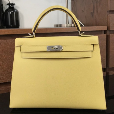 Hermes Kelly Epsom Leather Tote Shoulder Bag ,28cm - 에르메스 켈리 엡송 레더 여성용 토트 숄더백 HERB0411,28cm,옐로우(은장)