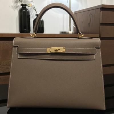 Hermes Kelly Epsom Leather Tote Shoulder Bag ,32cm - 에르메스 켈리 엡송 레더 여성용 토트 숄더백 HERB0427,32cm,그레이(금장)