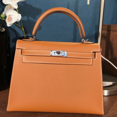 Hermes Kelly Epsom Leather Tote Shoulder Bag ,25cm - 에르메스 켈리 엡송 레더 여성용 토트 숄더백 HERB0434,25cm,브라운(은장)