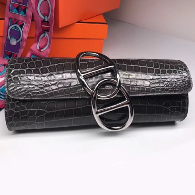 Hermes Egee Crocodile Leather Clutch Bag  - 에르메스 에게 크로커다일 레더 여성용 클러치백 HERB0440,다크그레이