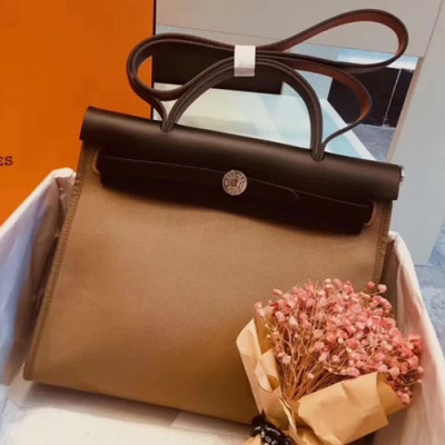 Hermes Herbag Canvas Tote Shoulder Bag ,31cm - 에르메스 허백 캔버스 남여공용 토트 숄더백 HERB0448,31cm,베이지그레이