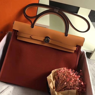 Hermes Herbag Canvas Tote Shoulder Bag ,31cm - 에르메스 허백 캔버스 남여공용 토트 숄더백 HERB0458,31cm,레드브라운