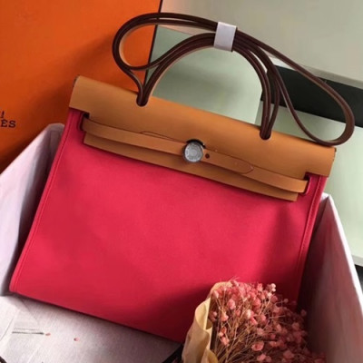 Hermes Herbag Canvas Tote Shoulder Bag ,31cm - 에르메스 허백 캔버스 남여공용 토트 숄더백 HERB0461,31cm,핑크