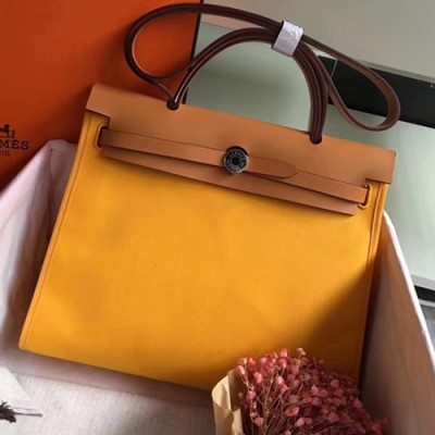 Hermes Herbag Canvas Tote Shoulder Bag ,31cm - 에르메스 허백 캔버스 남여공용 토트 숄더백 HERB0464,31cm,옐로우