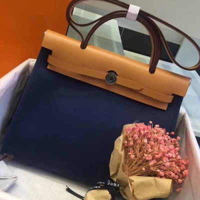 Hermes Herbag Canvas Tote Shoulder Bag ,31cm - 에르메스 허백 캔버스 남여공용 토트 숄더백 HERB0469,31cm,네이비