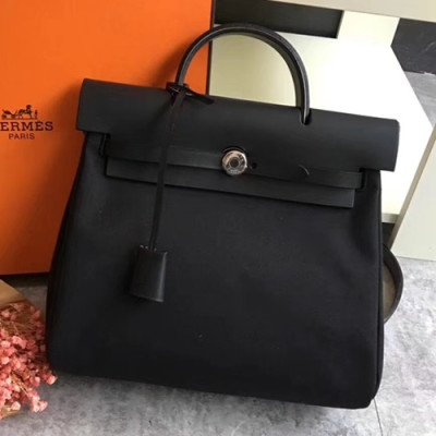 Hermes Herbag-A DOS Canvas Back Pack ,30cm - 에르메스 허백-A DOS 캔버스 남여공용 백팩 HERB0481,30cm,블랙