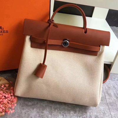 Hermes Herbag-A DOS Canvas Back Pack ,30cm - 에르메스 허백-A DOS 캔버스 남여공용 백팩 HERB0482,30cm,베이지