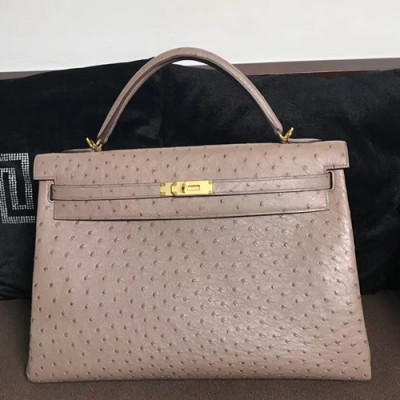 Hermes Kelly Ostrich Leather Tote Shoulder Bag ,40cm - 에르메스 켈리 오스트리치 레더 여성용 토트 숄더백 HERB0488,40cm,베이지그레이