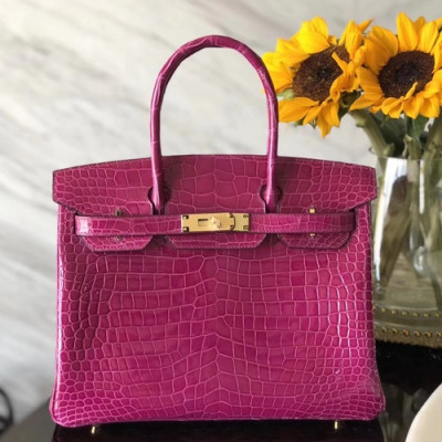 Hermes Birkin Crocodile Leather Tote Shoulder Bag ,30cm - 에르메스 버킨 크로커다일 여성용 토트 숄더백 HERB0531,30cm,핑크