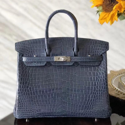 Hermes Birkin  Crocodile Leather Tote Shoulder Bag ,25cm - 에르메스 버킨 크로커다일 레더 여성용 토트 숄더백 HERB0532,25cm,블루그레이