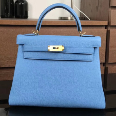 Hermes Kelly Togo Leather Tote Shoulder Bag ,28cm - 에르메스 켈리 토고 레더 여성용 토트 숄더백 HERB0543,28cm,스카이블루