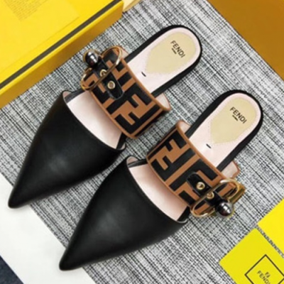 Fendi 2018 Ladies Print Leather Mule Black - 펜디 프린트 레더 뮬 블랙 Fen0066x.Size(225- 255)