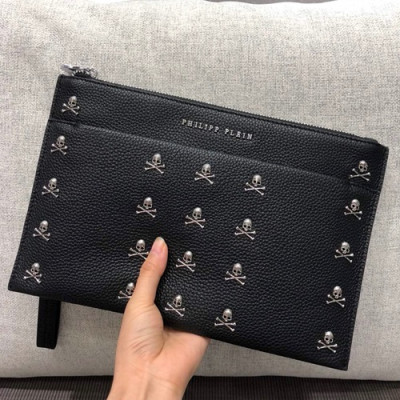 Philipp Plein 2018 Leather Clutch Bag,29cm - 필립플레인 2018 레더 남여공용 클러치백 PPB0005,29cm,블랙