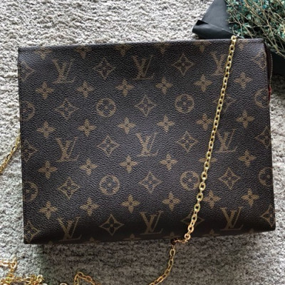 Louis Vuitton Monogram Chain Clutch Bag Shoulder Bag,25.5cm - 루이비통 모노그램 체인 클러치백 숄더백 M47562,LOUB0623 ,25.5cm,브라운