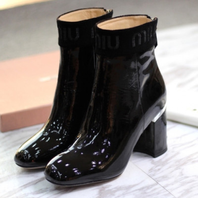 [매장판] Miumiu 2018/19 Ladies Logo Leather Ankle Boots - 미우미우 여성 로고 레더 앵클부츠 Miu0124x.Size(225 - 245)블랙