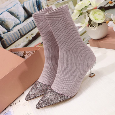 Miumiu 2018 Ladies knit Glitter Boots - 미우미우 니트 글리터 삭스부츠 Miu0128x.Size(220 - 250)연핑크