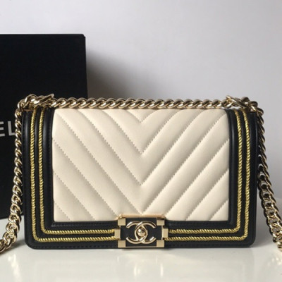 Chanel 2018 Leboy Leather Chain Shoulder Bag ,25CM - 샤넬 2018 르보이 레더 체인 숄더백 67086 - CHAB0563,25CM,화이트+블랙