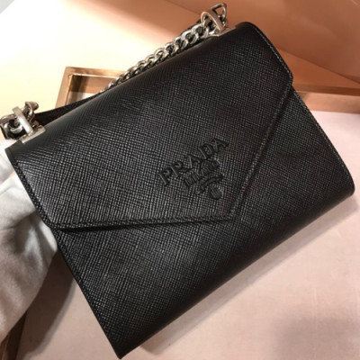 Prada Monochrome Chain Shoulder Bag,21cm - 프라다 모노크롬 체인 숄더백 ,1BD127-11,21cm,블랙