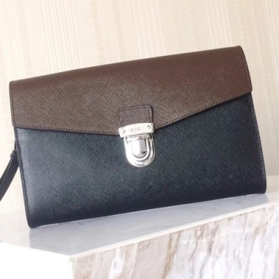 Prada Saffiano Mens Clutch Bag ,24CM - 프라다 사피아노 남성용 클러치백 2VF075-1,24CM,블랙+브라운