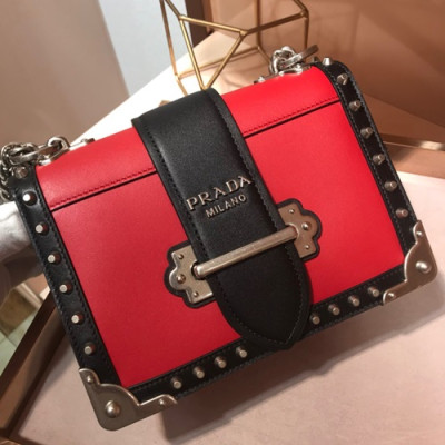 Prada Cahier Leather Shoulder Bag,20cm - 프라다 카이에 레더 여성용 숄더백 ,1BD045-13,20cm,레드