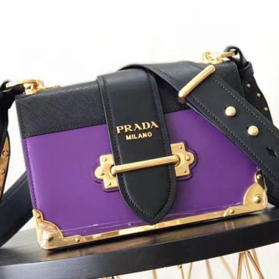 Prada Cahier Leather Shoulder Bag,20cm - 프라다 카이에 레더 여성용 숄더백 ,1BD045-20,20cm,퍼플