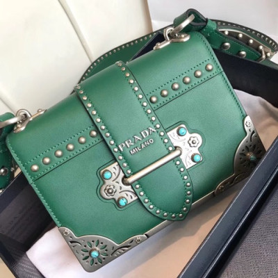 Prada Cahier Leather Shoulder Bag,20cm - 프라다 카이에 레더 여성용 숄더백 ,1BD045-22,20cm,그린