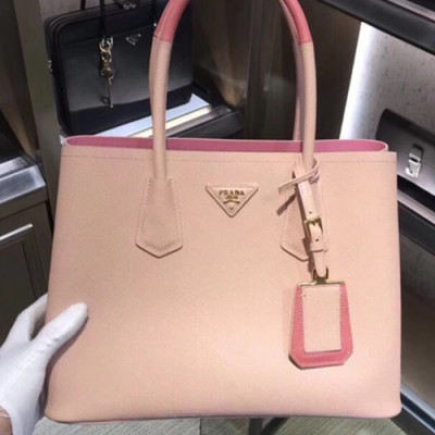 Prada Saffiano Double Tote Shoulder Bag,33CM - 프라다 사피아노 두블레 여성용 토트 숄더백 ,1BG775-1,33cm,핑크