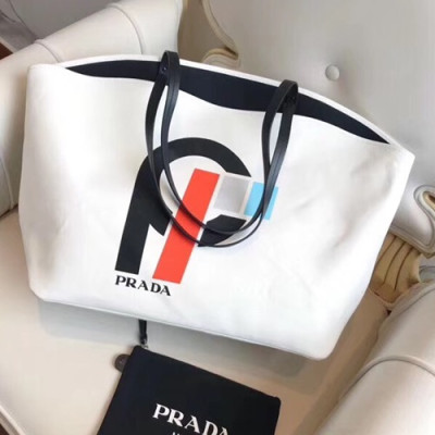 Prada 2018 Canvas Tote Shoulder Bag,40cm - 프라다 2018 캔버스 여성용 토트 숄더백 ,1BG218-4,40cm,화이트