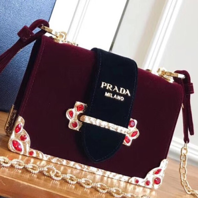 Prada 2018 Cahier Leather Shoulder Bag,18cm - 프라다 2018 카이에 레더 여성용 숄더백 ,1BH018-14,18cm,와인