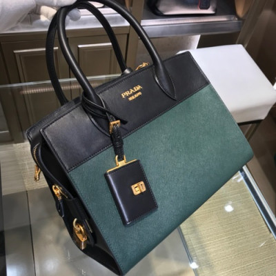 [커스텀급]Prada Tote Shoulder Bag,32cm - 프라다 여성용 토트 숄더백 ,1BA047-7,32cm,그린+블랙