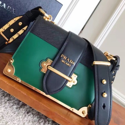 Prada Cahier Leather Shoulder Bag,20cm - 프라다 카이에 레더 여성용 숄더백 ,1BD045-32,20cm,그린