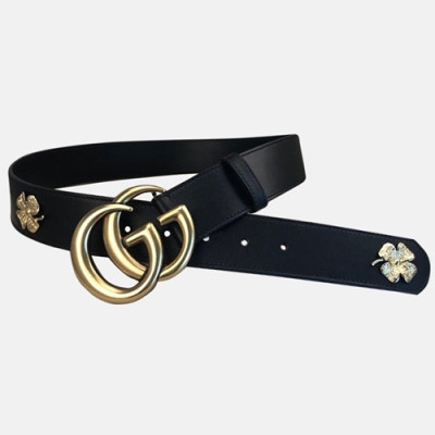 Gucci 2019 Mens GG Clover Embllished Buckle Leather Belt - 구찌 신상 남성 GG 클로버 장식 버클 레더 벨트 Guc0683x.Size(4.0cm).블랙금장