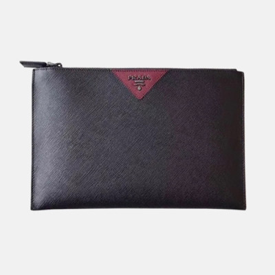 Prada Saffiano Mens Clutch Bag ,28CM - 프라다 사피아노 남성용 클러치백 2NG05V-3,28CM,블랙+레드