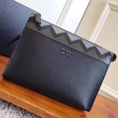 Prada Saffiano Mens Clutch Bag ,24CM - 프라다 사피아노 남성용 클러치백 2NE009-1,24CM,블랙+카키