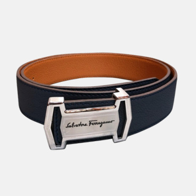 Salvatore Ferragamo 2019 Mens Box Logo Togo Leather Belt - 살바토레 페라가모 남성 박스로고  레더 벨트 Fer0141x.Size(3.5CM).네이비은장