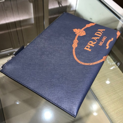 Prada Saffiano Mens Clutch Bag ,28CM - 프라다 사피아노 남성용 클러치백 2NG005-24,28CM,네이비+오렌지