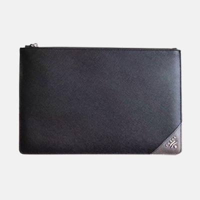 Prada Saffiano Mens Clutch Bag ,28CM - 프라다 사피아노 남성용 클러치백 2NG005-32,28CM,블랙+그레이