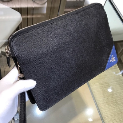 Prada Saffiano Mens Clutch Bag ,26.5CM - 프라다 사피아노 남성용 클러치백 2VF056-11,26.5CM,블랙+블루