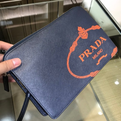 Prada 2019 Saffiano Mens Clutch Bag ,26.5CM - 프라다 2019 사피아노 남성용 클러치백 2VF056-17,26.5CM,네이비+오렌지