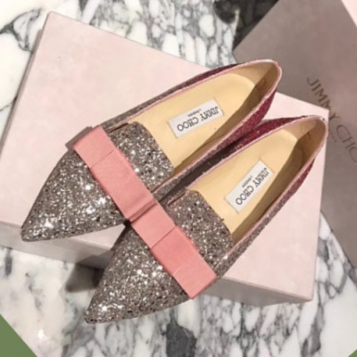 Jimmy-Choo 2018 Ladies Juwer Glitter Leather Ribon Flat Shoes - 지미츄 여성 쥬얼 글리테 레더 리본 플랫 슈즈 Jim0016x.Size(225 - 255).핑크